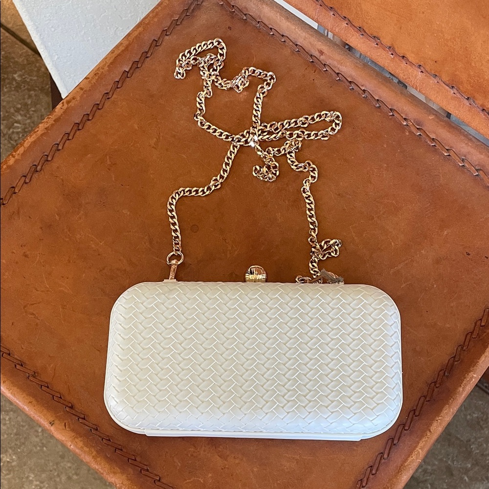 Elegant New White Bag with Gold Chain